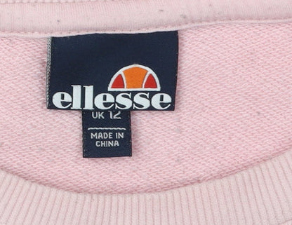 Close-up detail of Ellesse Women's Pink Logo Pullover Sweatshirt, size 12