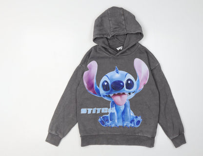 Front view of Disney girls’ grey stitch hoodie pullover 10 years