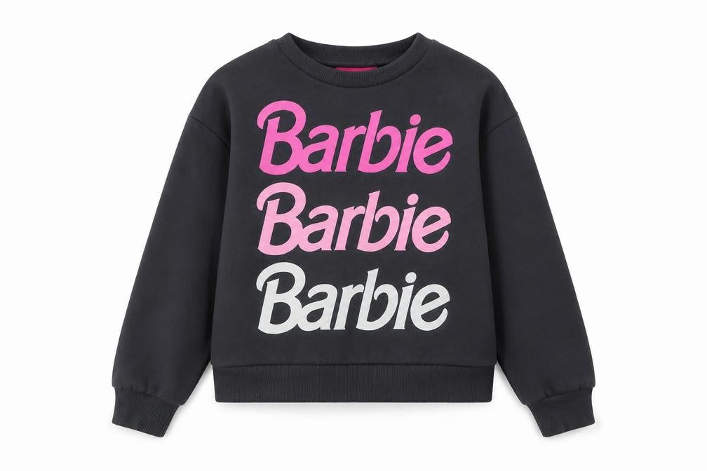 Barbie Girls Black Pullover Sweatshirt 7-8 Years Logo Print