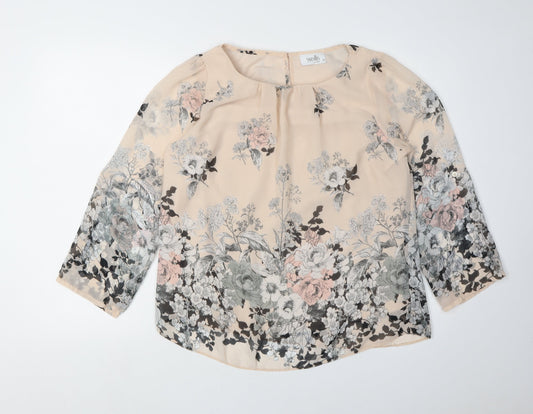 Wallis Women's Beige Floral Blouse Size M Round Neck