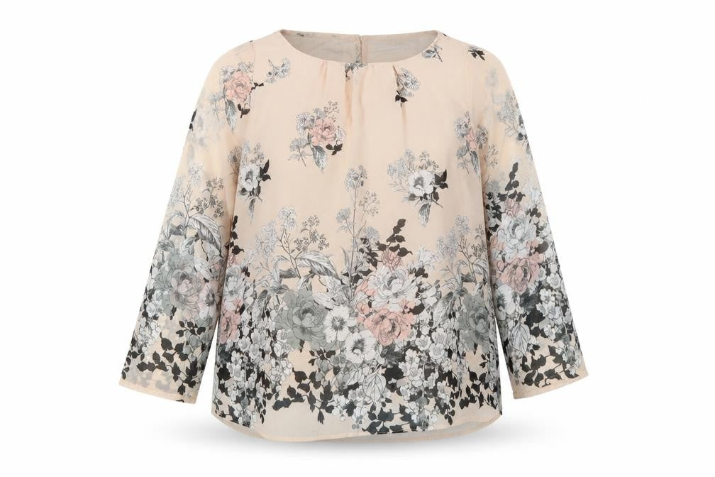 Wallis Women's Beige Floral Blouse Size M Round Neck