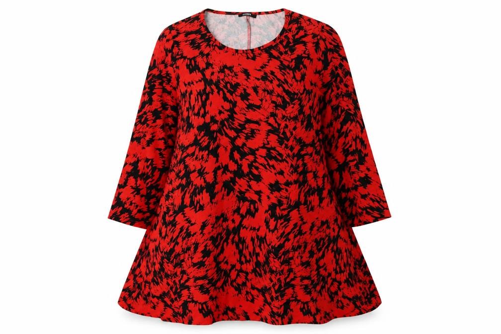 Roman Women’s Red Tunic 3/4 Sleeve Animal Print