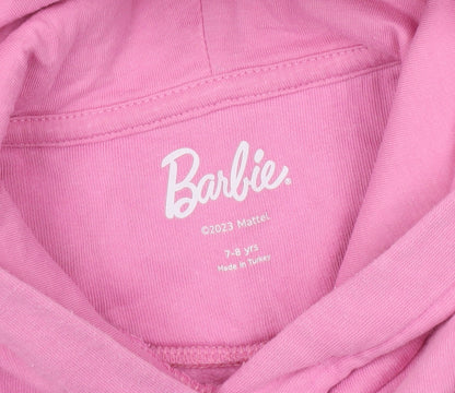 Close-up detail of Barbie Pink girls’' hoodie 7-8 years cotton pullover