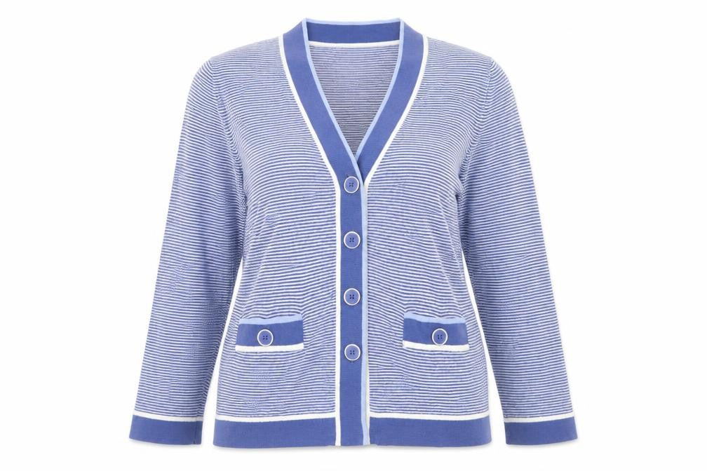 Eastex Women's Blue Size 16 Striped Cardigan