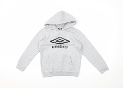 Additional front view of Umbro boys’ grey pullover hoodie 9-10 years with logo