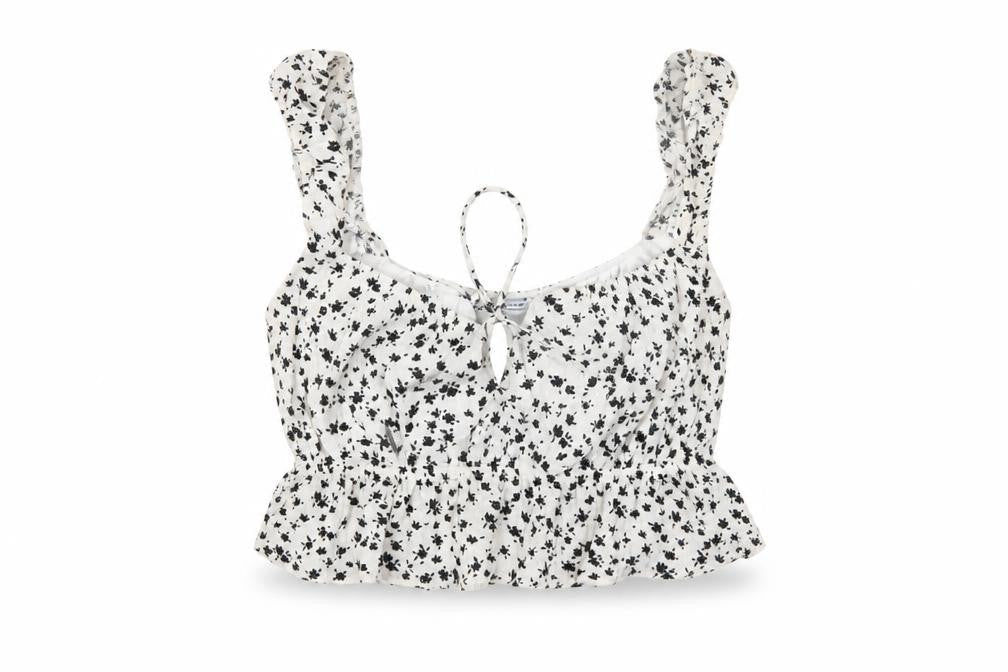 Bershka Women's White Floral Cropped Blouse M