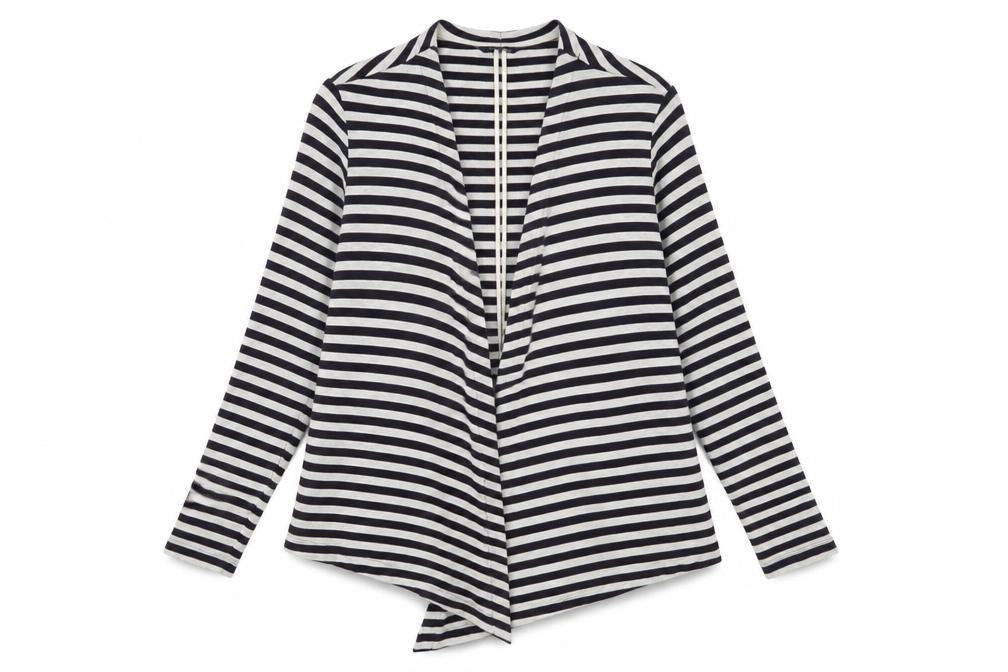 Lands' End Women's Black & White Striped Open Front Cardigan XL