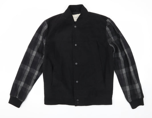 Native Youth Men's Black Varsity Jacket, Size L, Checked Sleeves