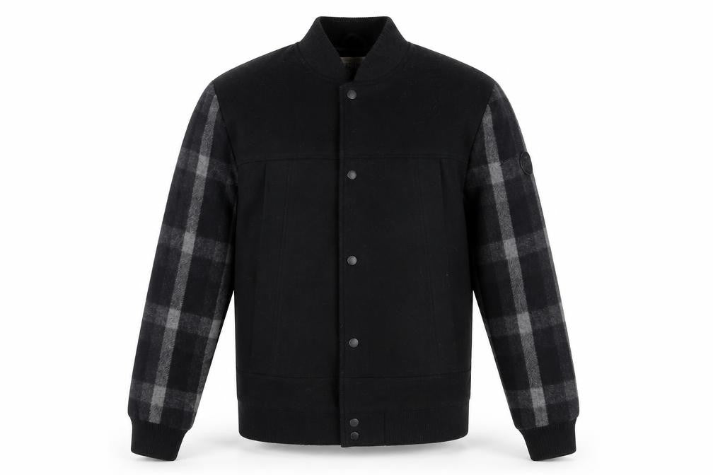 Native Youth Men's Black Varsity Jacket, Size L, Checked Sleeves