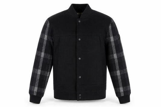 Native Youth Men's Black Varsity Jacket, Size L, Checked Sleeves
