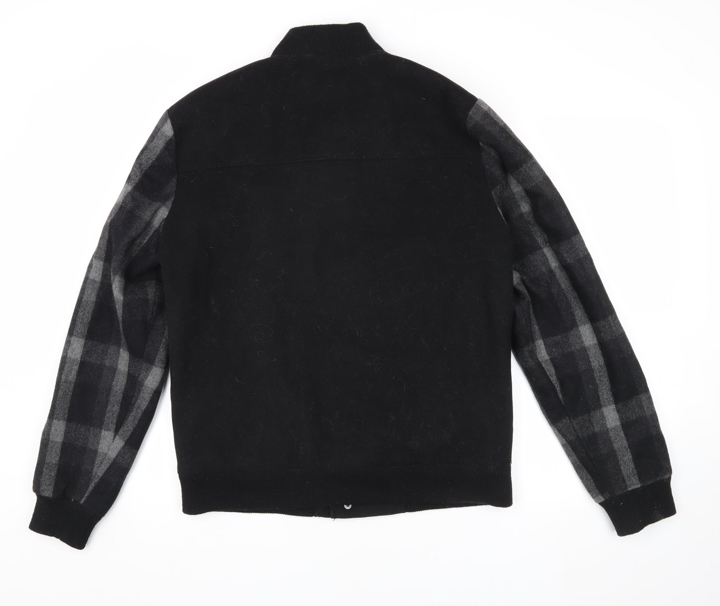 Native Youth Men's Black Varsity Jacket, Size L, Checked Sleeves