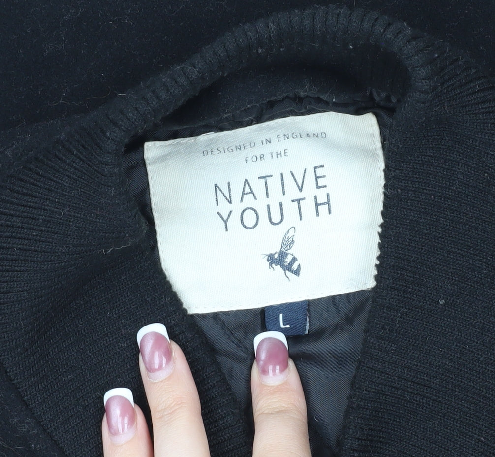 Native Youth Men's Black Varsity Jacket, Size L, Checked Sleeves