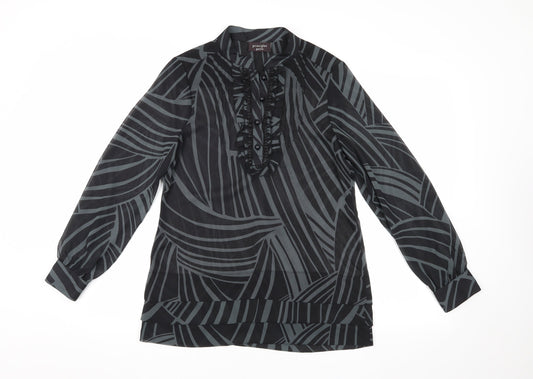 Principles Petites Black Geometric Blouse, Size 10