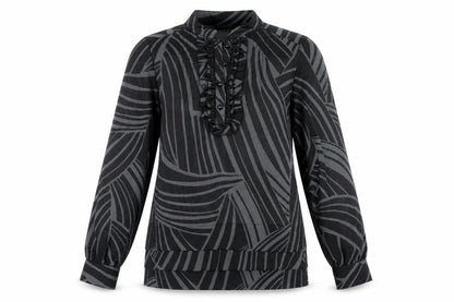 Front view of Principles Petites Black Geometric Blouse, size 10