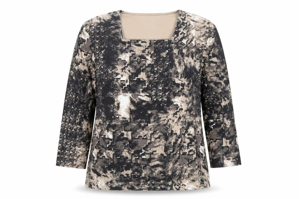 TIGI Women's Multicoloured Top, 3/4 Sleeve, Square Neck 14-16