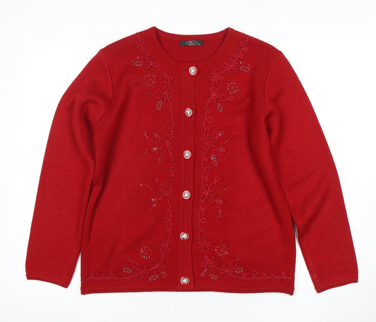 BM Red Women's Small Cardigan with Embroidery