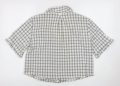 Monki Women's White Check Button-Up Shirt M
