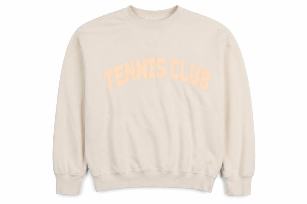 H&M Beige Unisex 'Tennis Club' Pullover Sweatshirt M