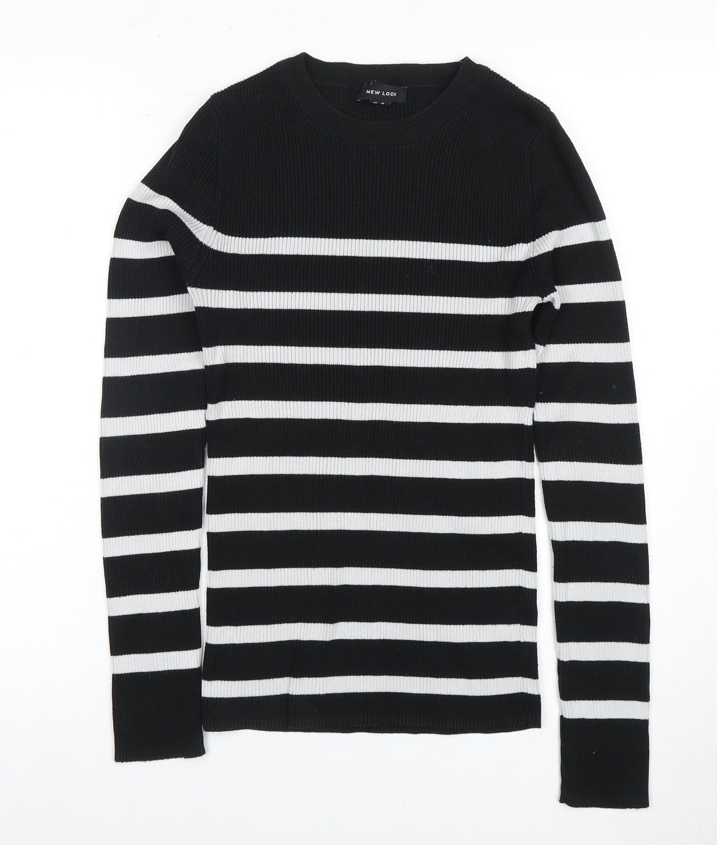 New Look Women's Black Striped Pullover Jumper UK 10