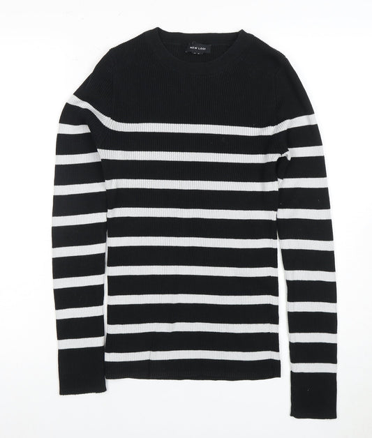 New Look Women's Black Striped Pullover Jumper UK 10