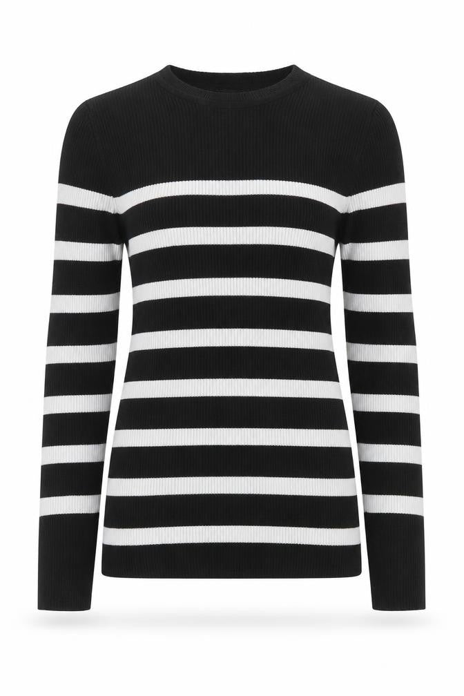 New Look Women's Black Striped Pullover Jumper UK 10