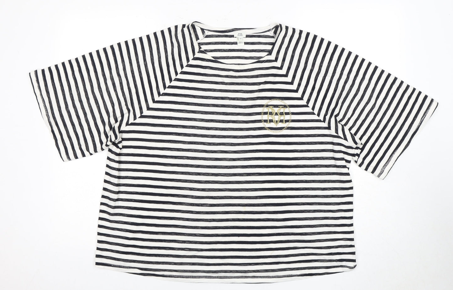 River Island Women's Striped T-Shirt Black,White Size 18