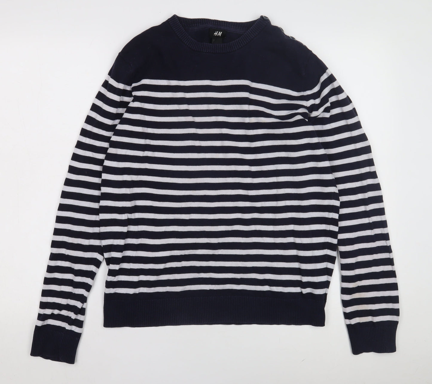 H&M Women's Blue Striped Cotton Pullover Jumper M