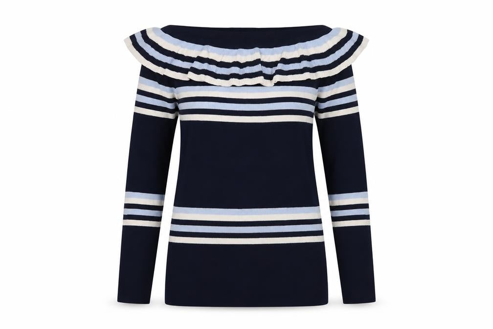Jovonna London Women's Blue Striped Pullover Jumper, M
