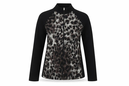 Mr. Max Women's XS Black Animal Print Zip Sweatshirt