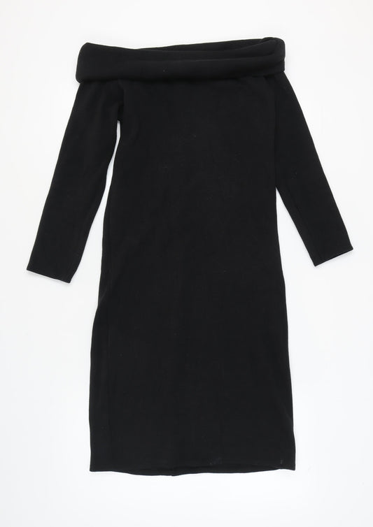 Zara Women's Black Midi Off Shoulder Dress L