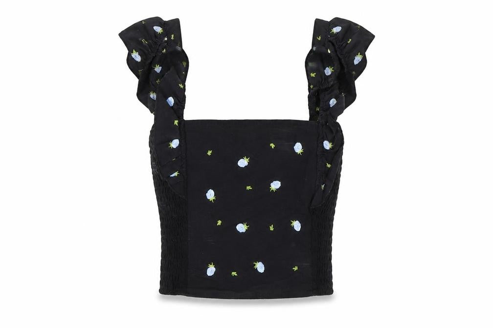 Stradivarius Women's Black Floral Cropped Tank XS