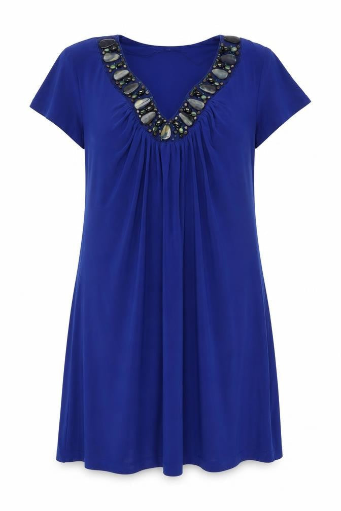 Ronni Nicole Women's Blue Beaded V-Neck Dress Size 14