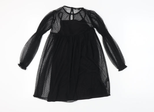 Next Girls Black Polka Dot Dress 8 Years Puff Sleeve Polyester