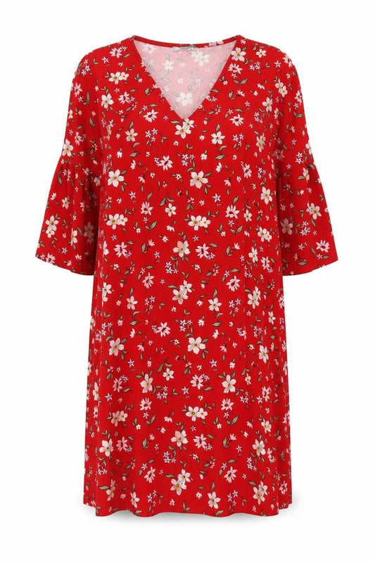 Mango Women's Red Floral Bell Sleeve Dress Size 12