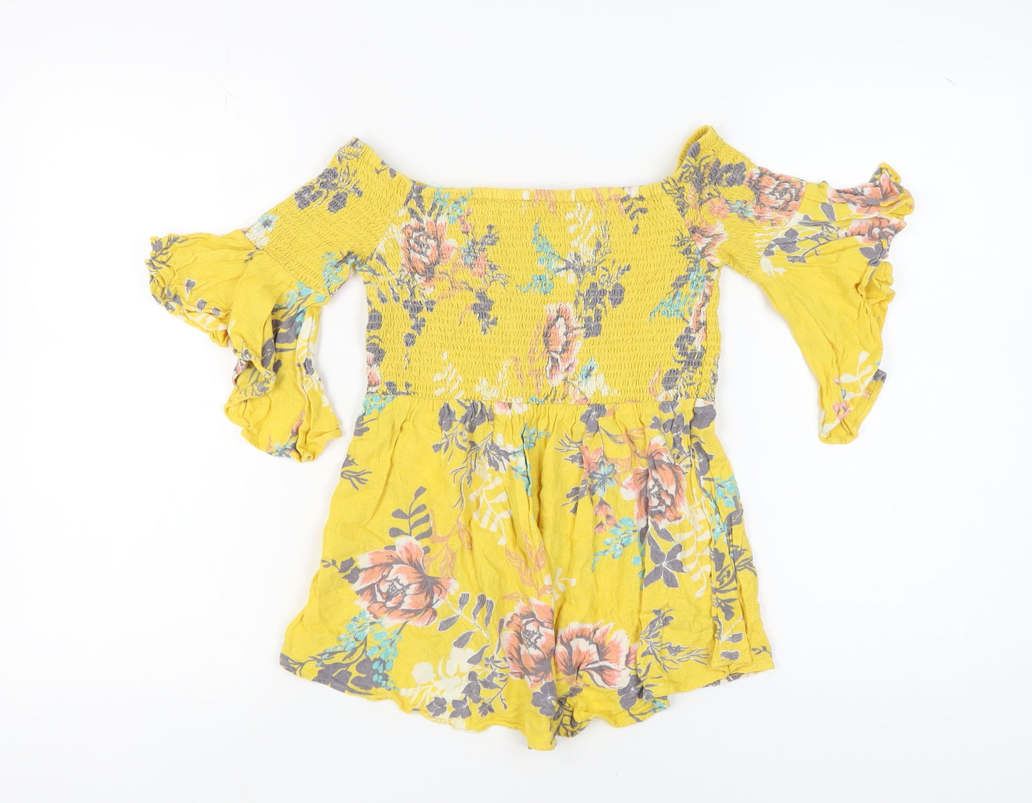 River Island Girls Yellow Floral Off Shoulder Top - Size 11