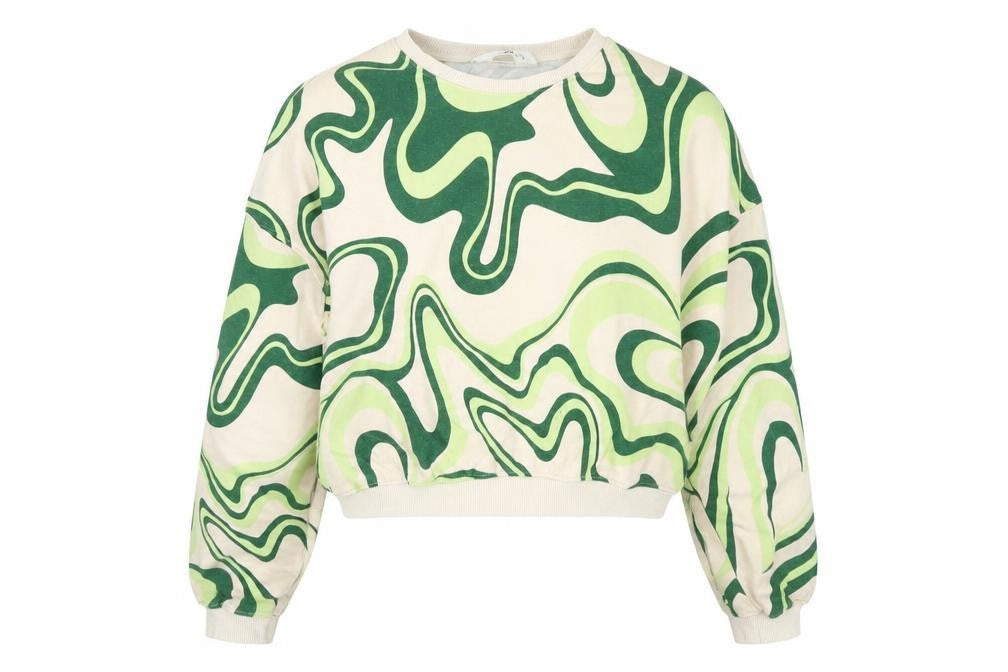 H&M Girls' Beige Green Abstract Pullover Sweatshirt 12-13Y