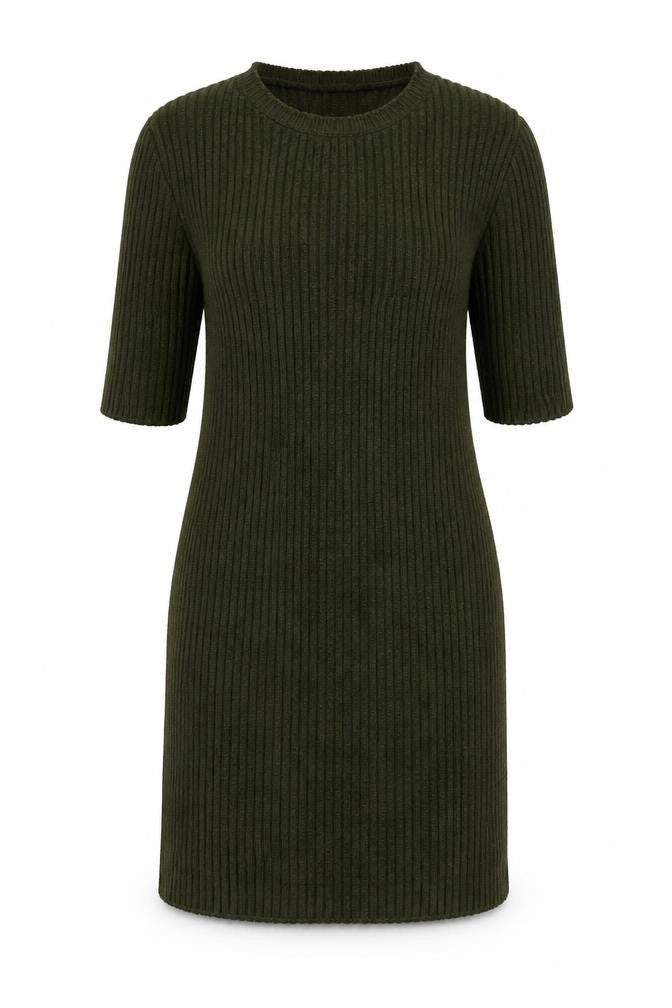 Boohoo Women's Green Knit Dress - Half Sleeve S