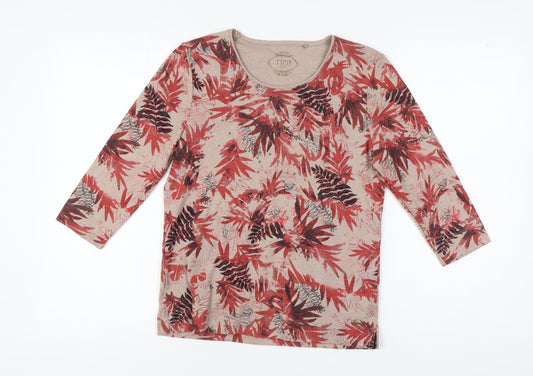 TIGI Women Beige Floral T-Shirt Size 10