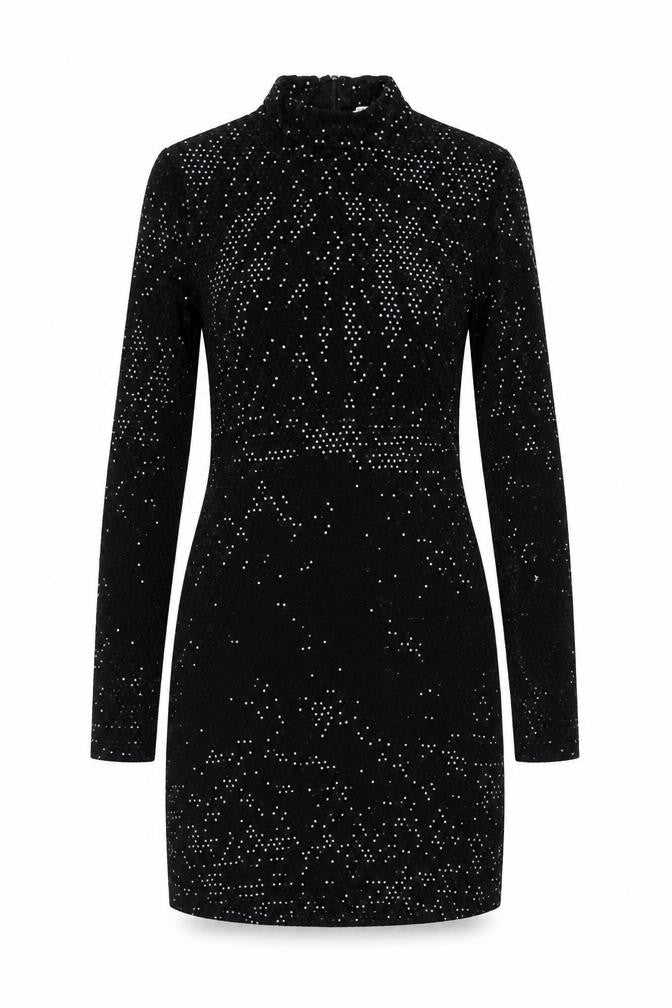 Pull&Bear Women's Black Sequin Long Sleeve Mini Dress