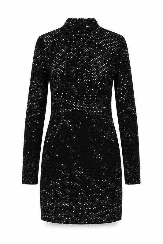 Pull&Bear Women's Black Sequin Long Sleeve Mini Dress