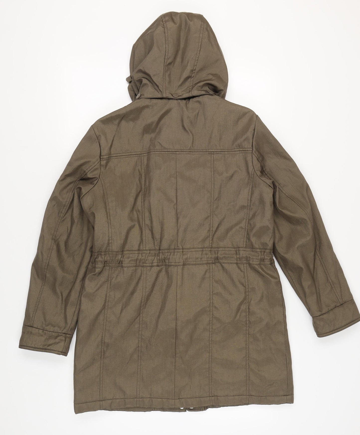 Classic Women's Brown Parka, Size 12, Hooded, Mid-Length