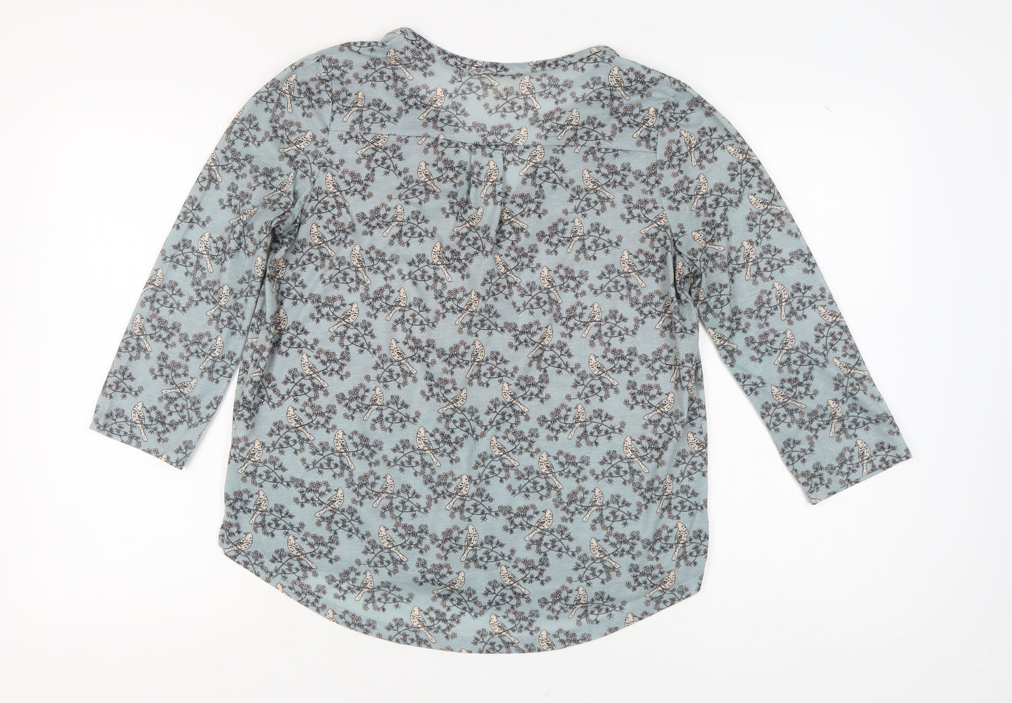 H&M Women's Blue Nature Print Blouse, Size 12, V-Neck