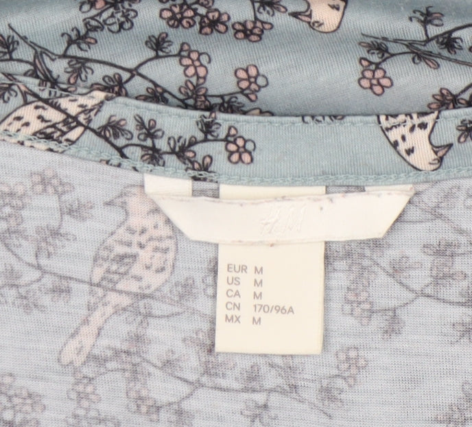 H&M Women's Blue Nature Print Blouse, Size 12, V-Neck