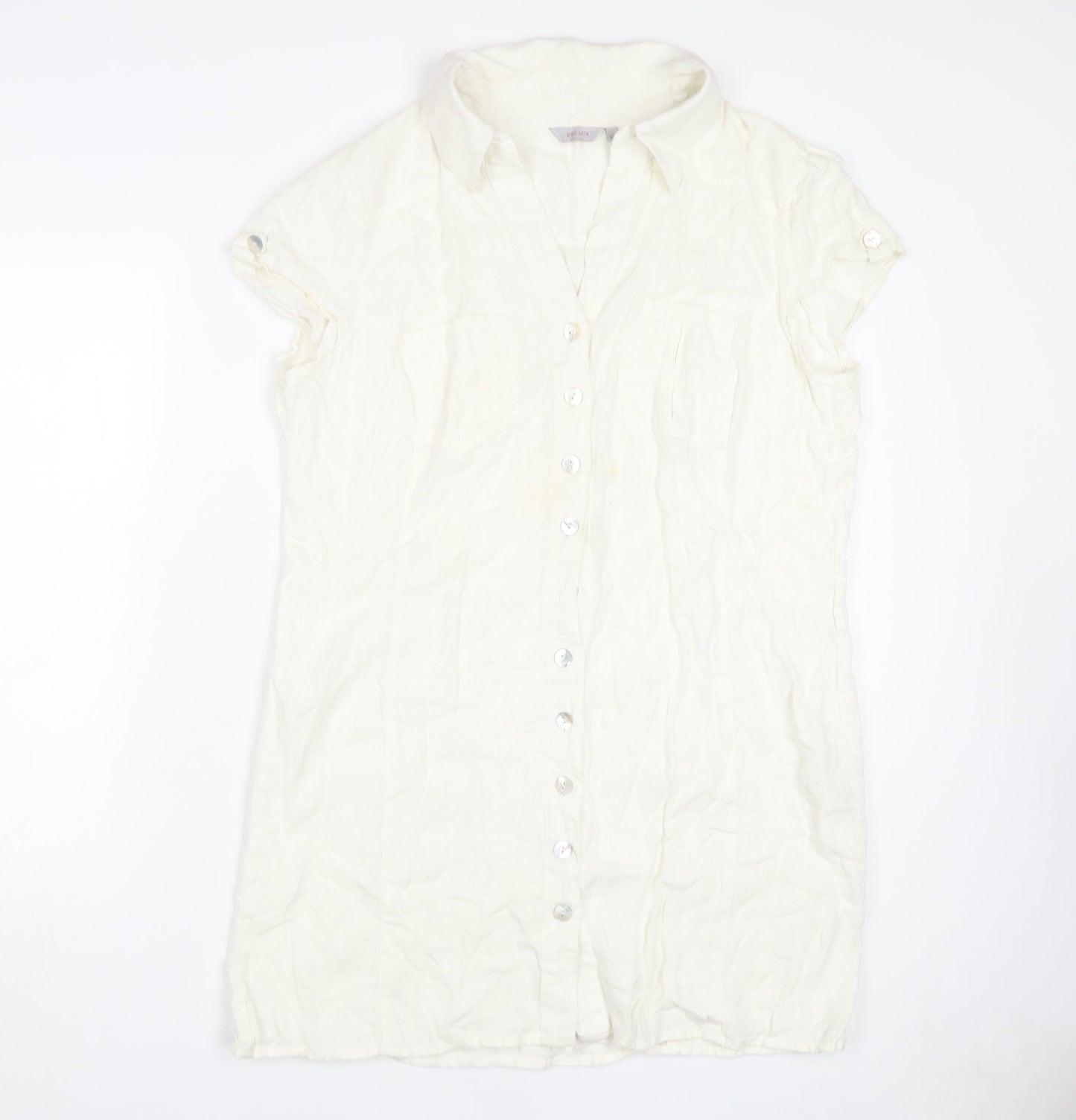 Per Una Women's Ivory Shirt Dress Size 18 Collared Cotton