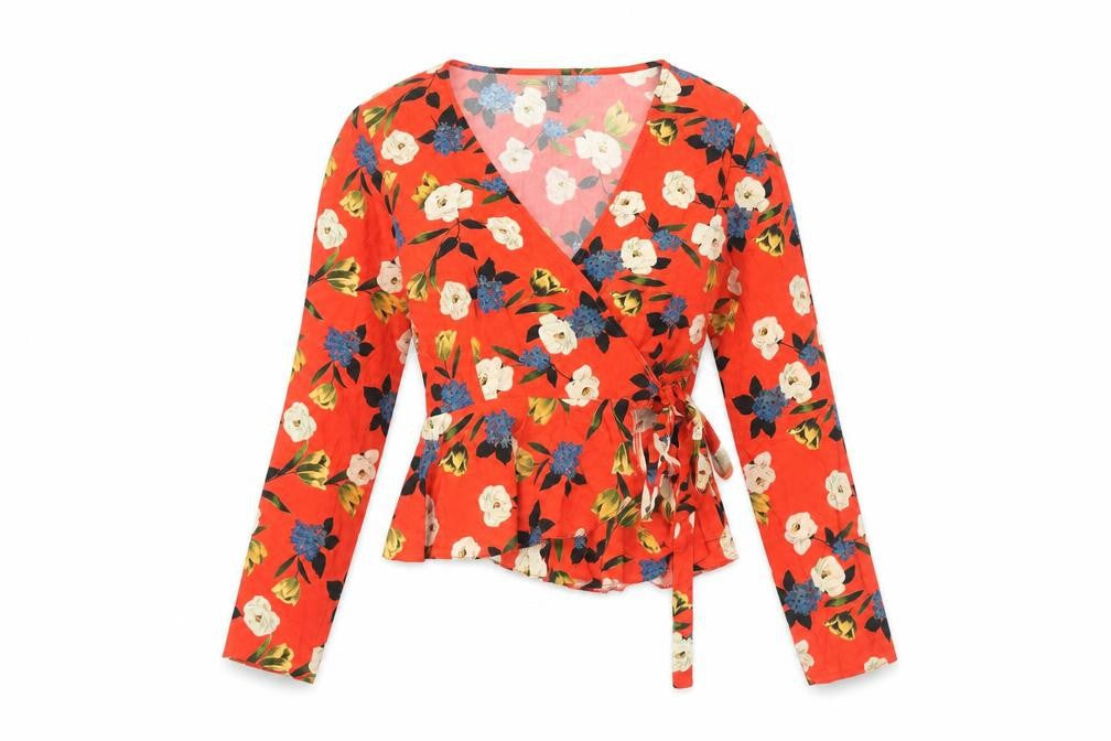 ASOS Women's Floral Wrap Blouse, Multicoloured, Size 6