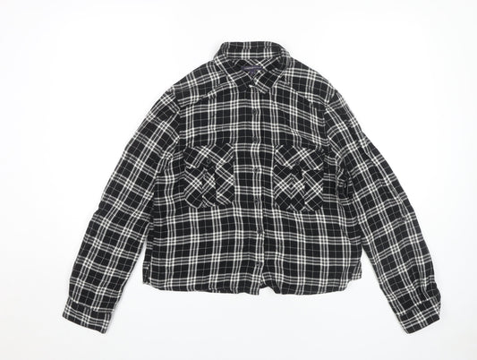 Marks and Spencer Women's Black Plaid Button-Up Shirt Size 10