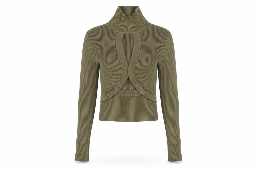 ZARA Women's Green Cropped High Neck Knit Top S