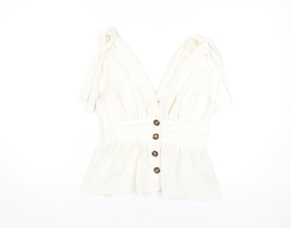 Additional front view of ASOS Women's White Button V-Neck Blouse, size 8