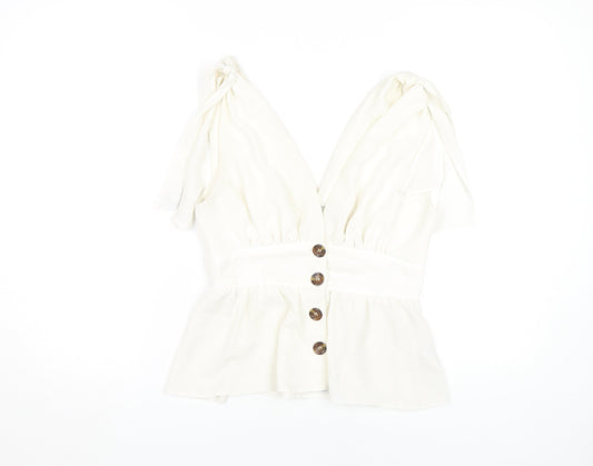 ASOS Women's White Button V-Neck Blouse Size 8