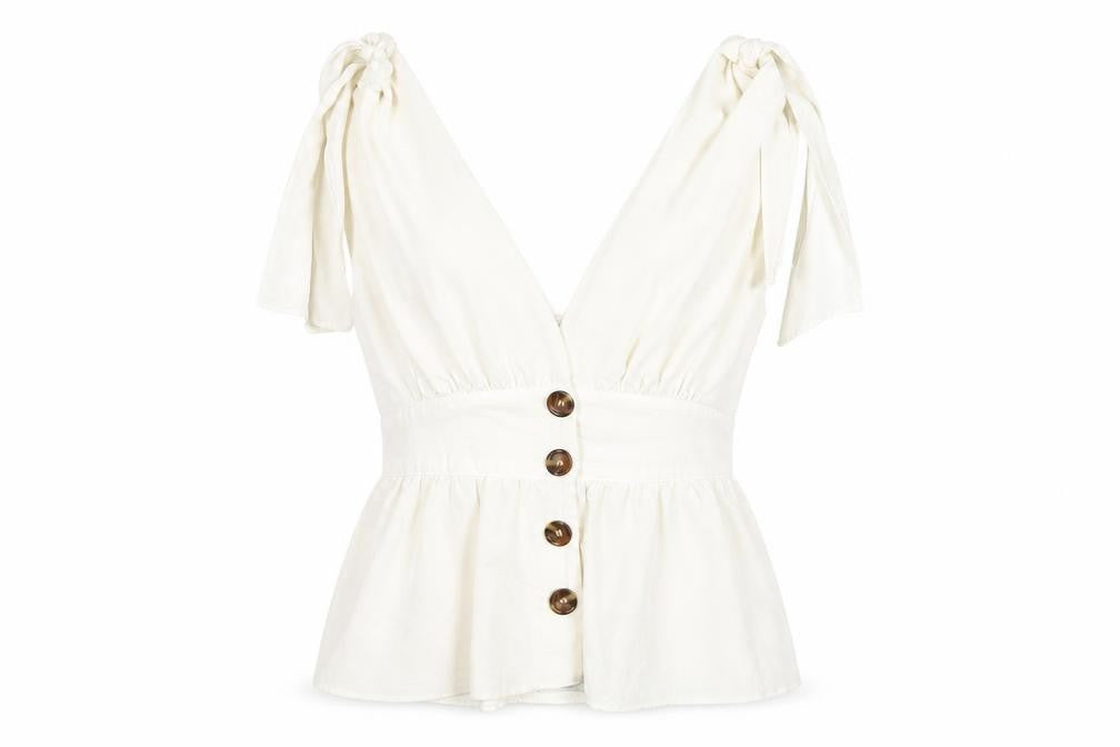 ASOS Women's White Button V-Neck Blouse Size 8